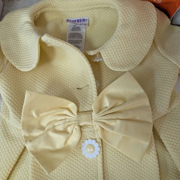 Blueberi Boulevard Easter Pastel Butter Yellow Bow Flower Button Coat. Size 24mo - Picture 3 of 5